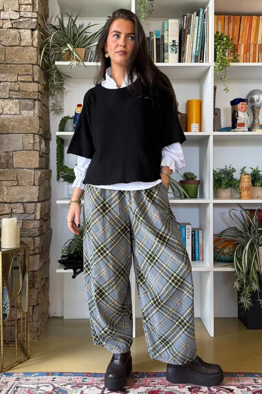 Arbi Needlecord Tartan Barrel Pant Steel